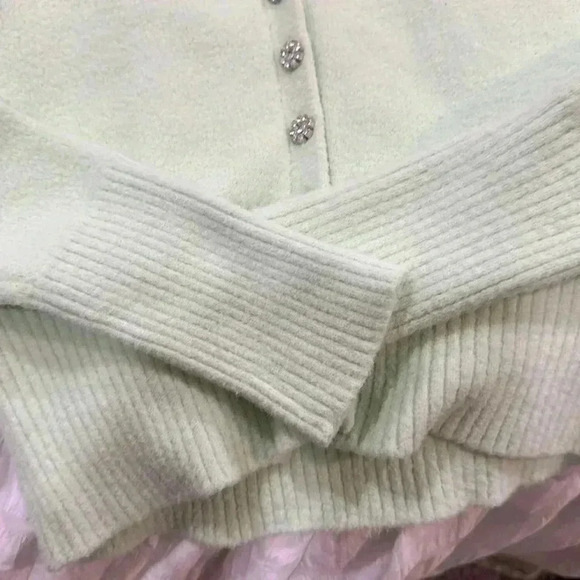 Zara Jewel Button Cardigan Sweater Green size Large. - Picture 5 of 6